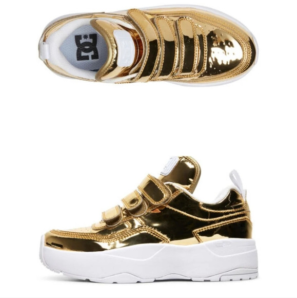 DC Tribeka V Le Gold Sate Shoe Sneaker Women's Size 5.5 Unilite New - Picture 2 of 10